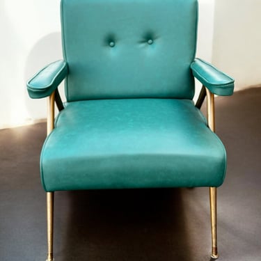 Vintage Turquoise and Metal Lounge Chair