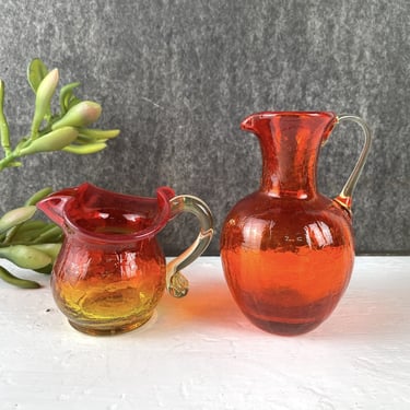 Amberina crackle glass mini pitchers - a pair - 1960s vintage 