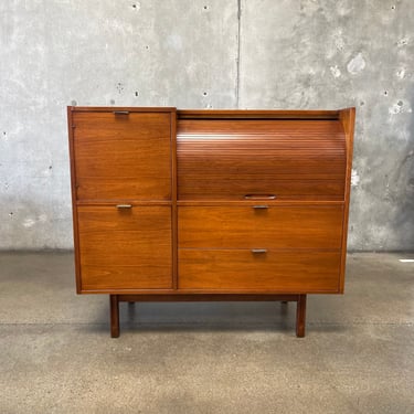 Mid Century Walnut Roll Top Desk By Hooker Furniture "Mainline"