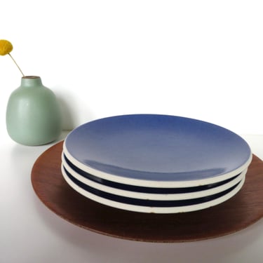 3 Sasaki Colorstone Sapphire Blue Salad Side Plates, Post Modern Dishes, Massimo Vignelli 