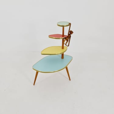 1950s German Plant Stand, Colorful Vintage Mid-Century Minimalist Indoor Plant Stand Side Table Retro flower table 