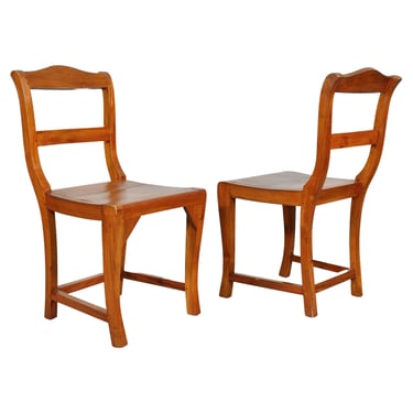 Antique Rustic French Country Fruitwood Chairs - a Pair 
