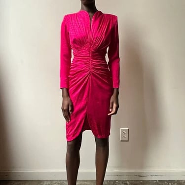 Vicky Tiel Couture Hot Pink Silk Ruched Dress 