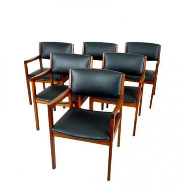 Set of Six Jens Risom Style Walnut Armchairs