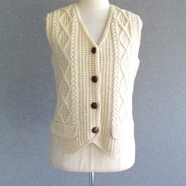 Cable Knitt - Vest - Hand Knitted - by Una O'Neill - Wool - Cottagecore - Fisherman - 38