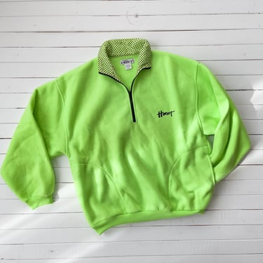 green fleece sweatshirt | 90s vintage HEET neon lime green fuzzy warm oversized fleece sweater jacket pullover 
