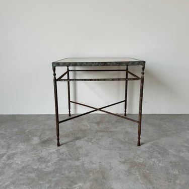Vintage Metal  Side Table With Cream / Beige Marble Top 