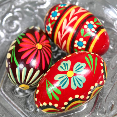 Vintage Layered Easter Eggs | Set of 3 Decorative Eggs | Wooden Eggs Hand Painted | Bold Colors | Easter Eggs 