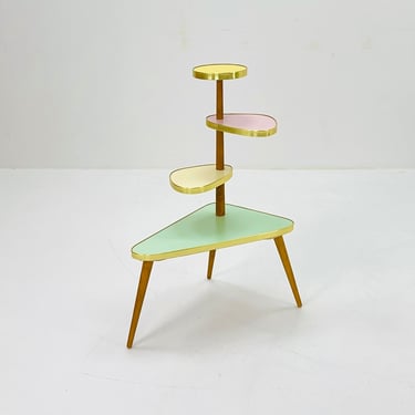 1950s German Plant Stand, Colorful Vintage Mid-Century Minimalist Indoor Plant Stand Side Table Retro flower table 