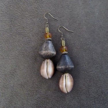 Chunky mid century Cowrie shell earrings 