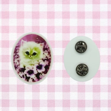 Cat Pin Vintage Style Kitty with Flowers Brooch 