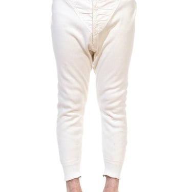 1930S Cream Cotton Jersey Rare Men's Long Underwear Pants 