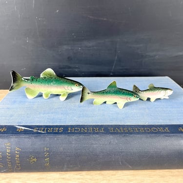 Miniature trout fish family of 3 - vintage bone china 