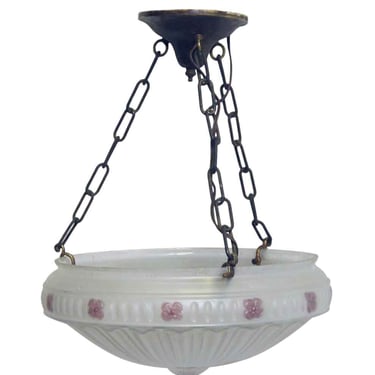 1910 Hand Painted Glass Dish Globe Up Pendant Light