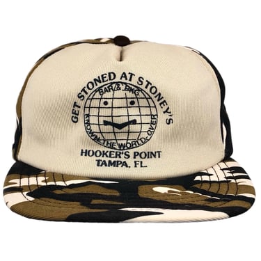 Vintage 80s/90s “Get Stoned at Stoney’s” Hooker’s Point Florida Camouflage SnapBack Hat Cap 