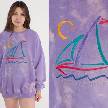 Carmel By The Sea Sweatshirt 90s Purple Tie Dye Sweater Embroidered Sailboat Graphic Shirt California Vintage 1990s Crazy Shirts Medium M 