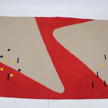 1950s Geometric Wool Kilim Carpet / Rug in Style of Antonin Kybal 