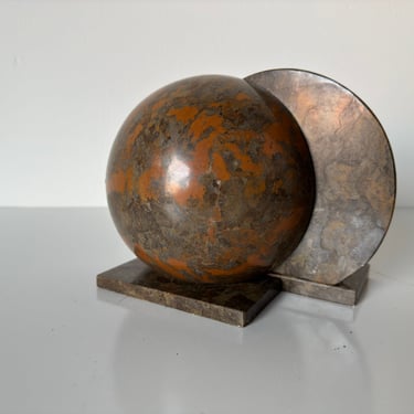 Vintage Half Sphere Carved Marble Bookends - A Pair 
