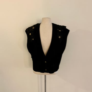 La Squadra Monte Carlo vintage 1980s black suede vest with appliqués-size M 