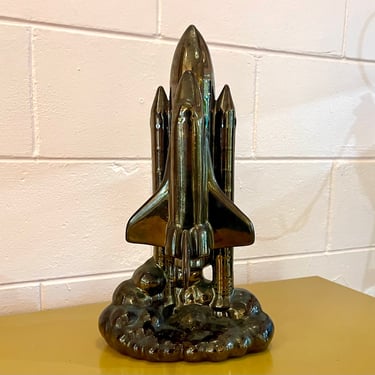 Vintage Glazed Porcelain Space Shuttle Sculpture 