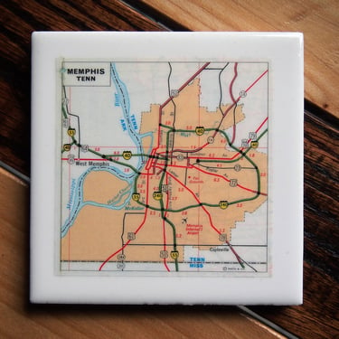 1988 Memphis Tennessee Map Coaster. Vintage Memphis Map Décor. Tennessee Gift Housewarming. City Map Coaster. Memphis Gift Mississippi River 