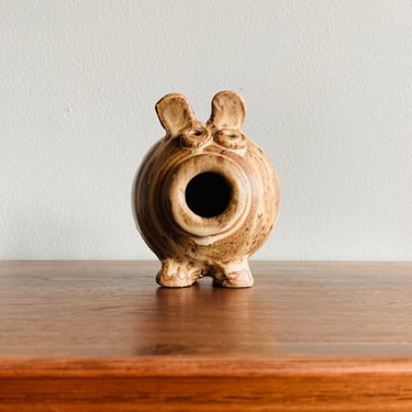 Vintage pottery pig figurine / ceramic piggy bank or storage jar / handmade signed by artist 