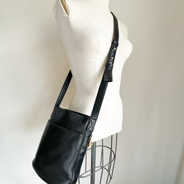 Vintage 1980s Sharif Small Black Leather Crossbody Bag 