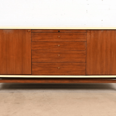 Barbara Barry for Henredon Modern Walnut and Cream Lacquered Sideboard Credenza or Bar Cabinet