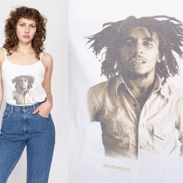 Large Y2K Bob Marley White Tank Top | Vintage Zion Rootswear Reggae Music Graphic Muscle Tee 