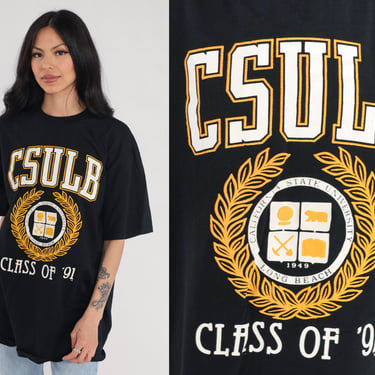 1991 CSULB Shirt 90s California State University Long Beach Shirt Class of 91 College Tshirt Graphic T Shirt Vintage Black Extra Large xl 