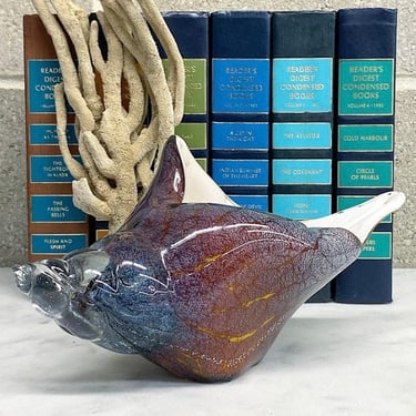 Vintage Glass Conch Shell Retro 1990s Coastal or Beach + Murano Style + Statue or Planter + Handmade + Multi Color + Weighted Bottom 