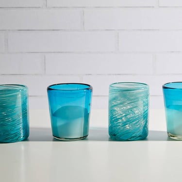 Mexican Handblown Glasses - Aqua - Set of 4