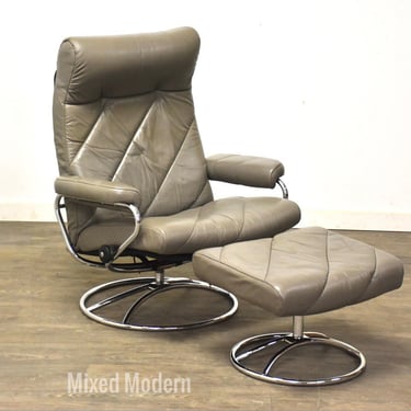 Grey Stressless Ekornes Lounge Chair & Ottoman 