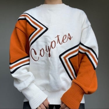 Vintage 80s Varsity Orange White Geometric Preppy School Oversized Sweatshirt L 