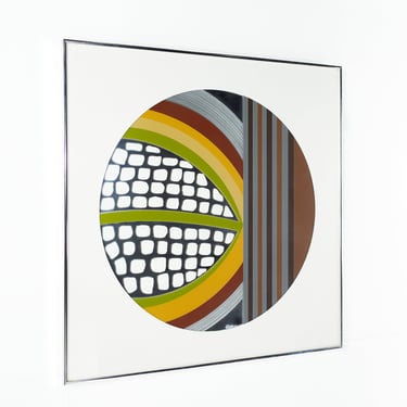 Greg Copeland Mid Century Abstract Circular Framed Mirror Wall Art - mcm 