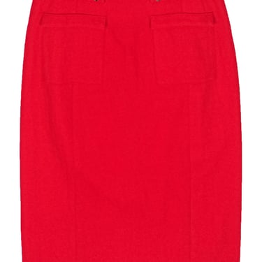 Frances Valentine - Red Wool Pencil Skirt w/ Front Pockets Sz 6