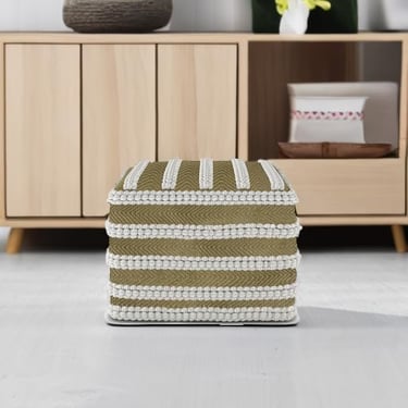 Liam Boho Square Outdoor/ Indoor Pouf Natural/White Recycled Polyester FFW258-641