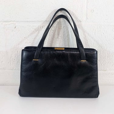 Vintage Black Purse Evening Structured Bag Handbag Gold Brass Snap Lock 1970s 1960s 