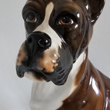 Vintage 70's Original Italian Ceramic Dog Statue/ Life Size Porcelain Boxer Dog/ Handmade in Italy/ Home Decoration/ Mid Century Figurine 