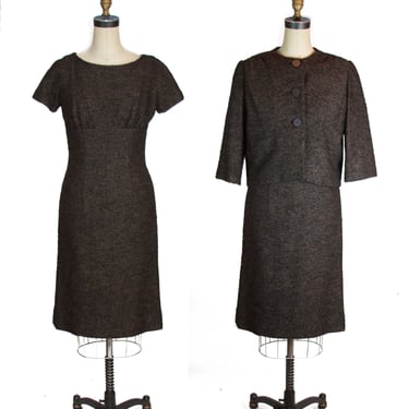 1950s Dress ~ Designer Fred Block Boucle Wool Dress and Jacket Set 