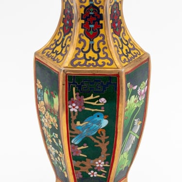 Chinese Bird Motif Cloisonne Enamel Vase