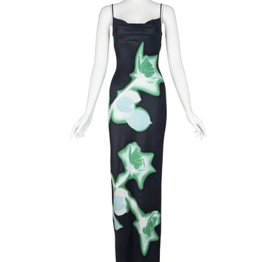 Plein Sud Vintage 1990s Black Green Abstract Rose Print Dress