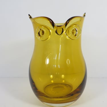 Vintage Gold Amber Owl Vase - Gold Glass Owl Vase Pitcher 