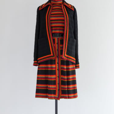 Fabulous 1970's Oscar de la Renta Wool Knit Dress Set / Medium