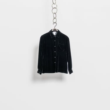CRUSHED BLACK VELVET Vintage Shirt Blouse Rayon Silk Long Sleeve Top Goth Woman 90's Oversize / Medium 