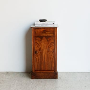 Marble Top Burlwood Side Table with Book-matched Door