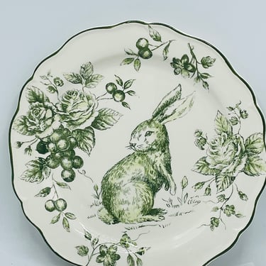 Maxcera Green Print Easter Rabbit 10 1/2" Hand Crafted Dinner Plate 