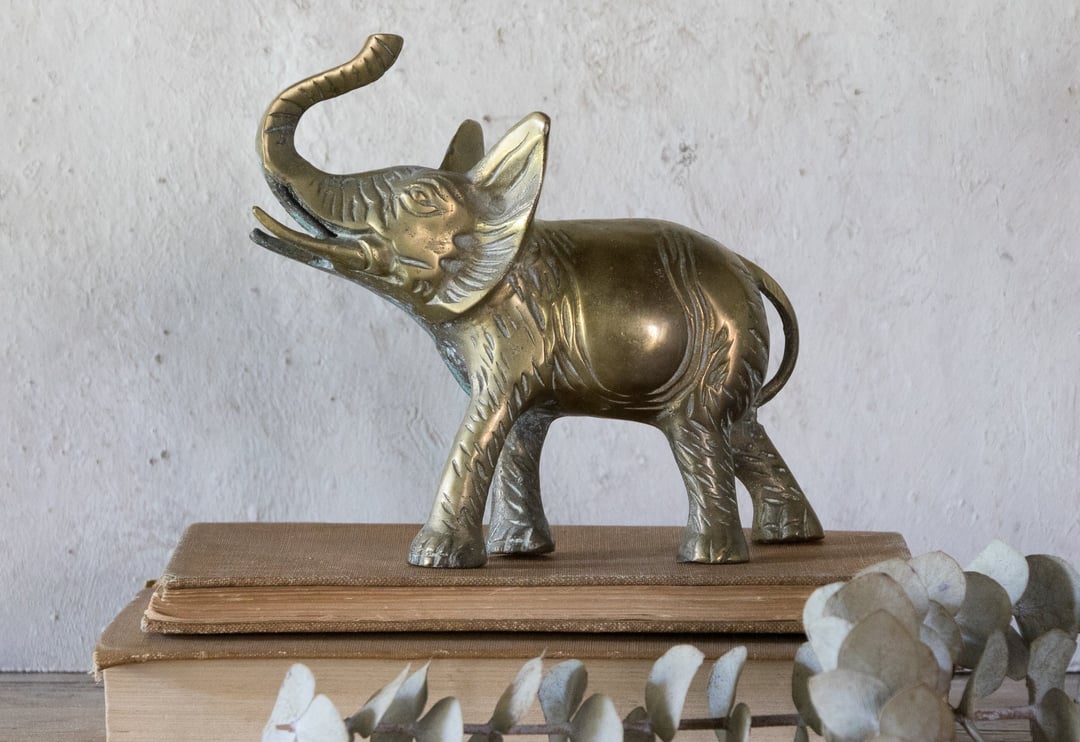 Brass Elephant Figurine, Vintage Brass Elephant Statue | Green Spruce ...