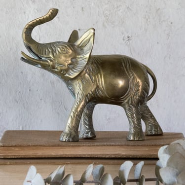 Brass Elephant Figurine, Vintage Brass Elephant Statue 