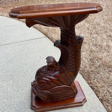 Beautiful vintage koi / dolphin pedestal table 